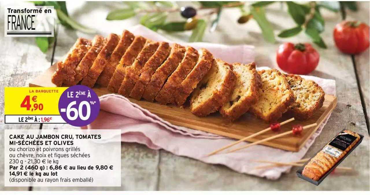 cake au jambon cru, tomates mi-séchées et olives