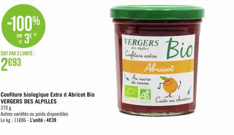 confiture biologique extra d'abricot bio vergers des alpilles