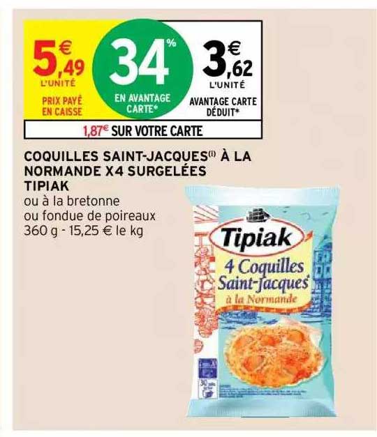 coquilles saint-jacques à la normande x4 surgelées tipiak
