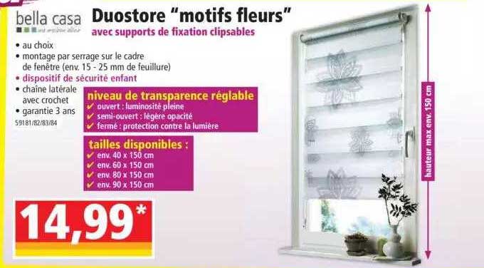 duostore "motifs fleurs" avec supports de fixation clipsables bella casa