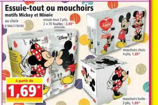 essuie-tout ou mouchoirs motifs mickey et minnie