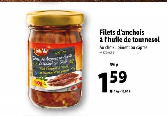 filets d'anchois à l'huile de tournesol