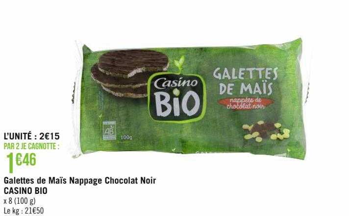 galettes de maïs nappage chocolat noir casino bio