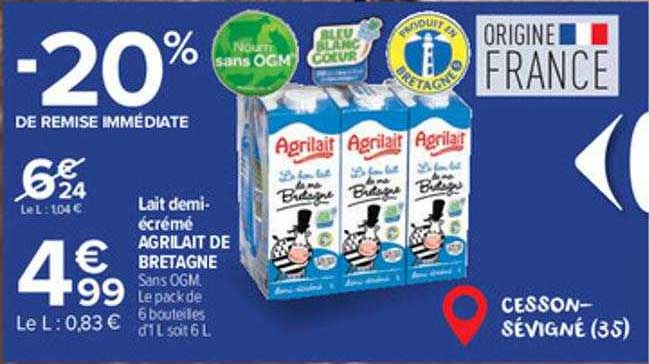 lait demi-écrémé agrilait de bretagne