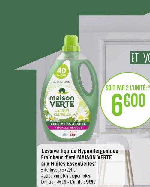 lessive liquide hypoallergénique fraîcheur d'été maison verte aux huiles essentielles