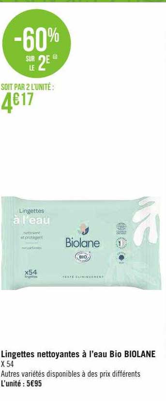 lingettes nettoyantes à l'eau bio biolane