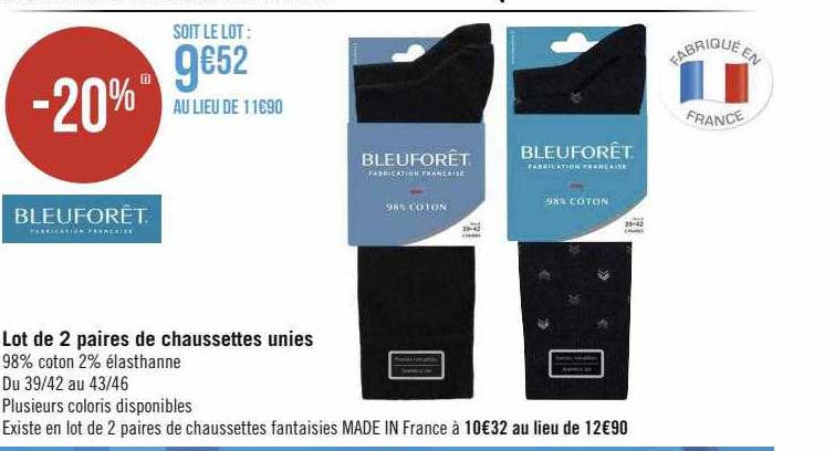 lot de 2 paires de chaussettes unies bleuforêt