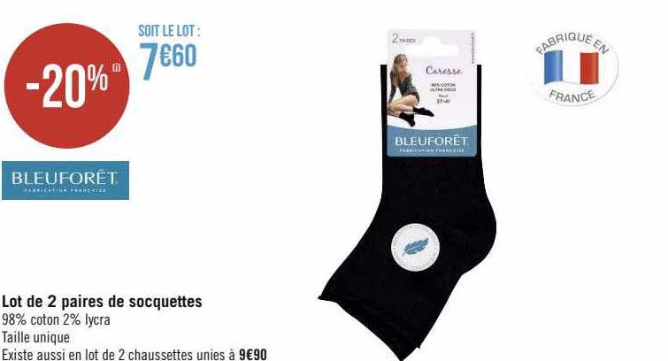 lot de 2 paires de socquettes bleuforêt