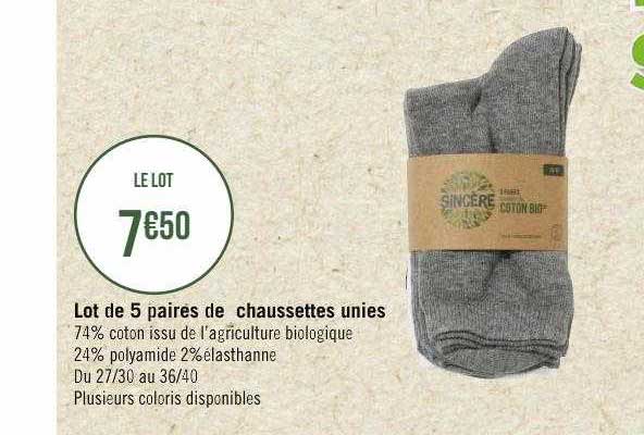 Lot De 5 Paires De Chaussettes Unies Sincère