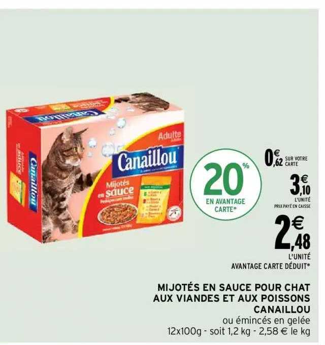 mijotés en sauce pour chat aux viandes et aux poissons canaillou
