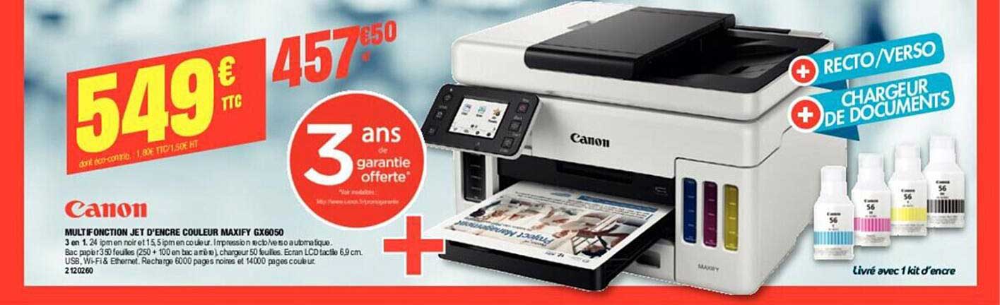 multifonction jet d'encre couleur maxify gx6050 canon