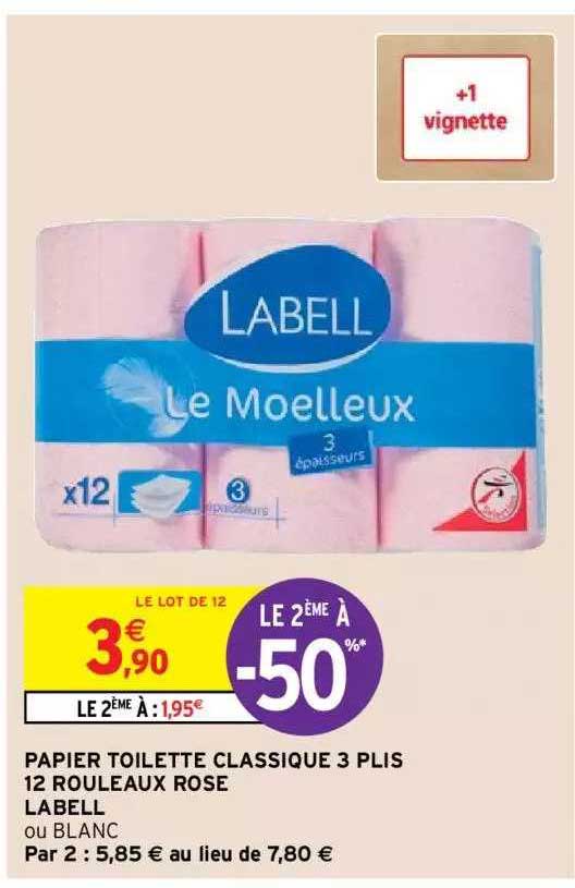 papier toilette classique 3 plis 12 rouleaux rose labell