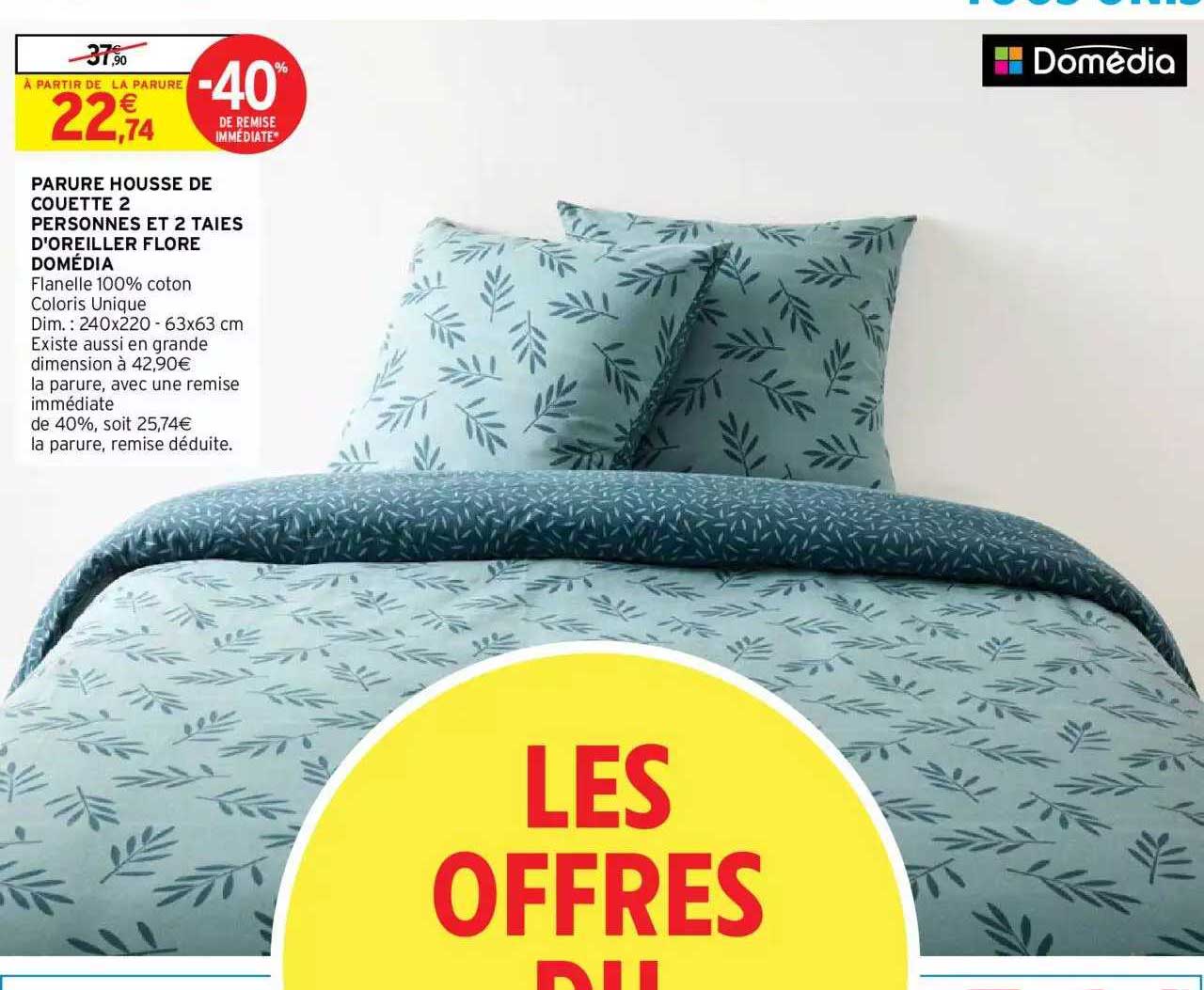 parure housse de couette 2 personnes et 2 taies d'oreiller flore domédia