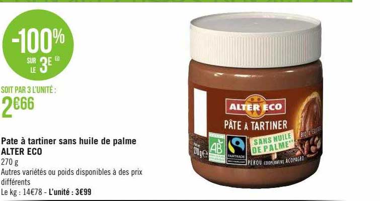 pâte à tartiner sans huile de palme alter eco