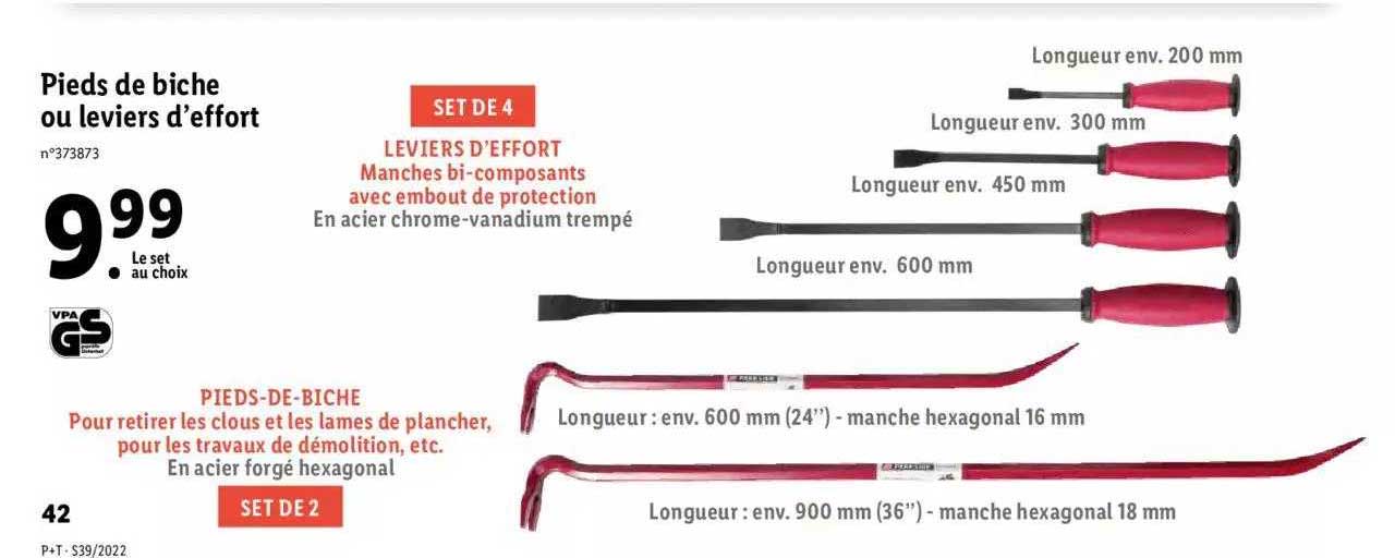 pieds de biche ou leviers d'effort