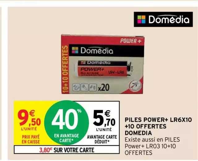 piles power+ lr6x10 + 10 offertes domédia