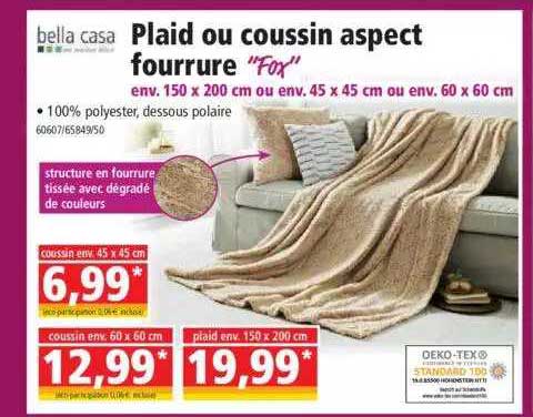 plaid ou coussin aspect fourrure "fox" bella casa