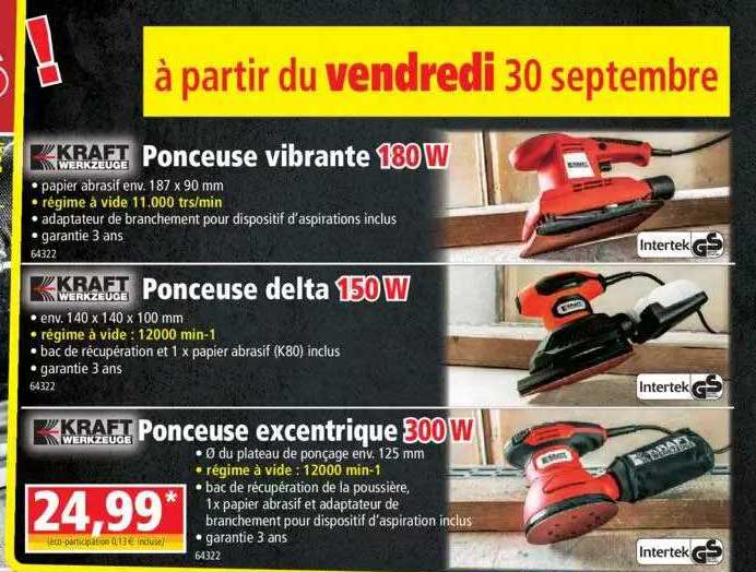 ponceuse vibrante 180w kraft werkzeuge, ponceuse delta 150w kraft werkzeuge, ponceuse excentrique 300w kraft werkzeuge