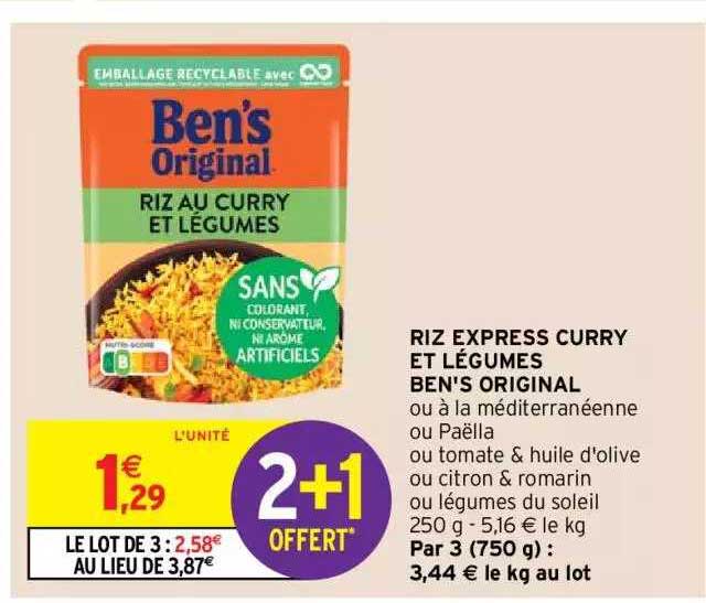 Riz Express Curry Et Légumes Ben's Original