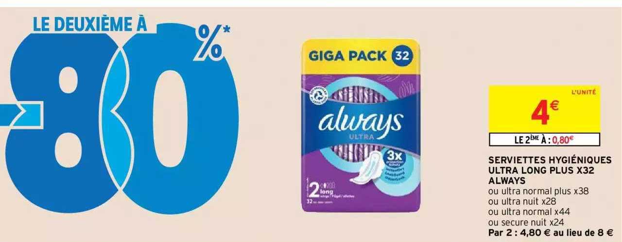 serviettes hygiéniques ultra long plus x32 always