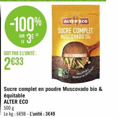 sucre complet en poudre muscovado bio & équitable alter eco