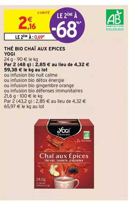 thé bio chaï aux épices yogi