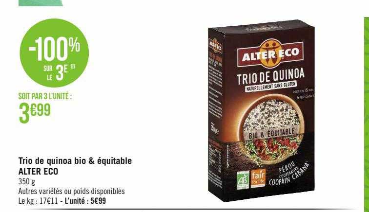 trio de quinoa bio & équitable alter eco