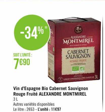 vin d'espagne bio cabernet sauvignon rouge fruité alexandre montmirel