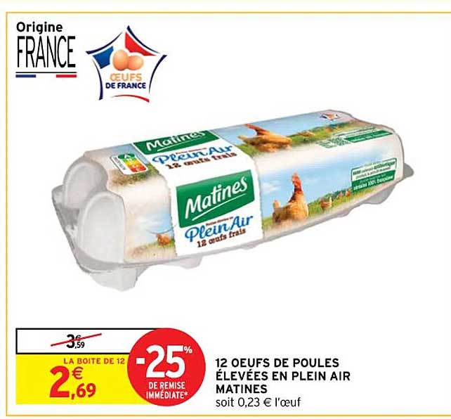 12 œufs de poules élevées en plein air matines