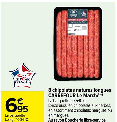 8 Chipolatas Natures Longues Carrefour Le Marché