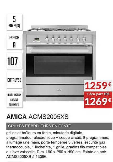 amica acms2005xs grilles et brûleurs en fonte