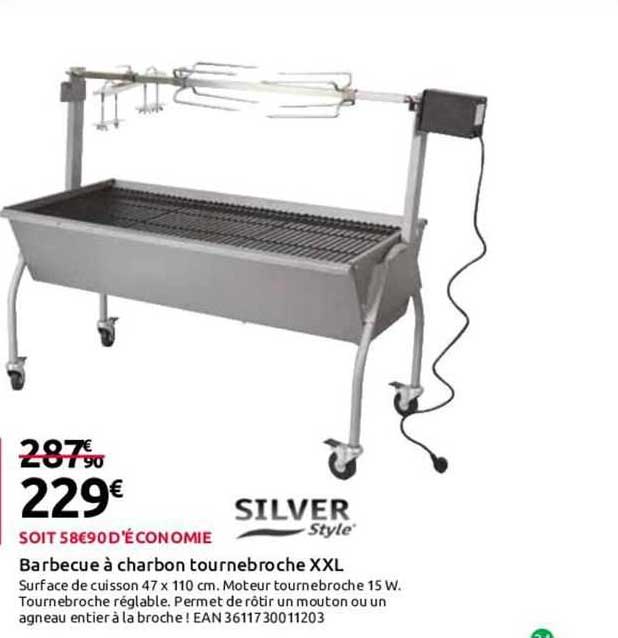barbecue à charbon tournebroche xxl silver style