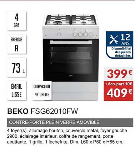 beko fsg62010fw contre-porte plein verre amovible