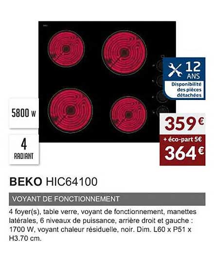 beko hic64100 voyant de fonctionnement