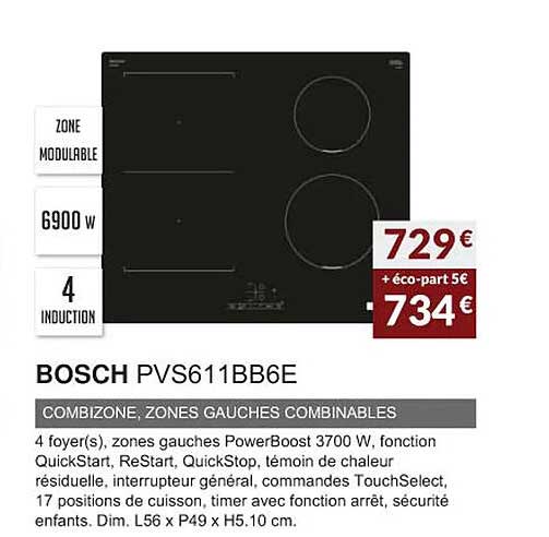 bosch pvs611bb6e combizone, zones gauches combinables