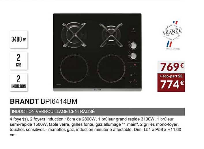 brandt bpi6414bm induction verrouillage centralisé