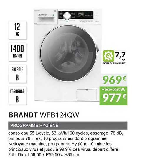 brandt wfb124qw programme hygiène