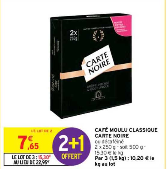 Café Moulu Classique Carte Noire 2+1 Offert