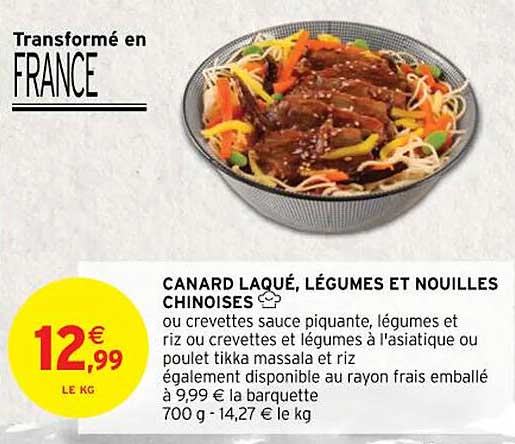 canard laqué, légumes et nouilles chinoises