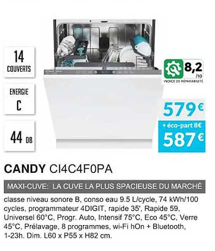 candy ci4c4f0pa maxi-cuve: la cuve la plus spacieuse du marché