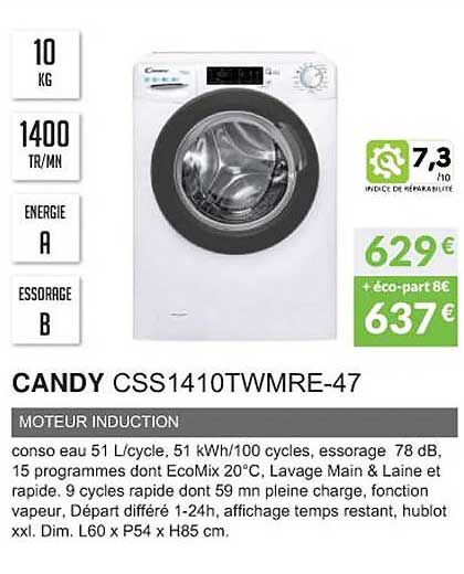 candy css1410twmre-47 moteur induction