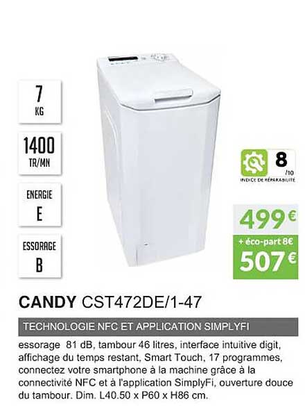 candy cst472de/1-47 technologie nfc et application simplyfi