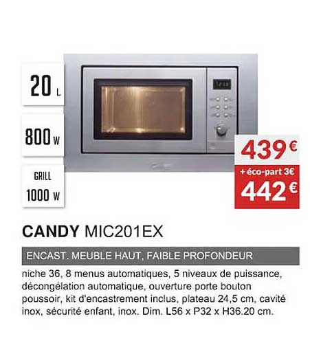 candy mic201ex encast, meuble haut, faible profondeur