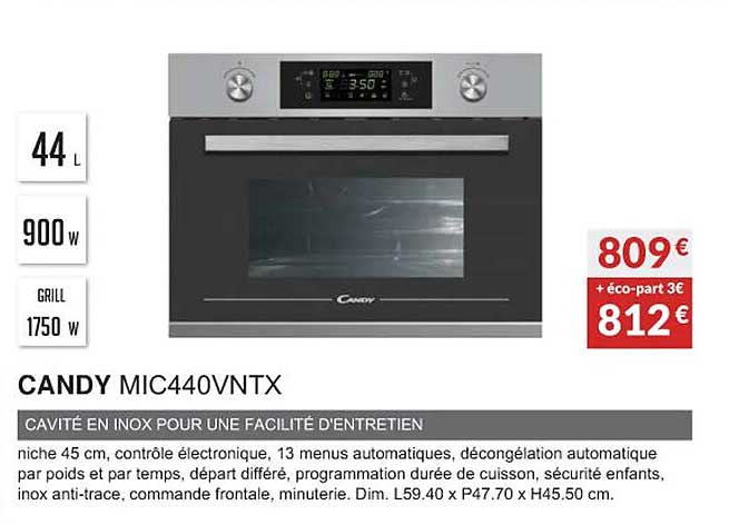 candy mic440vntx cavité en inox pour une facilité d'entretien