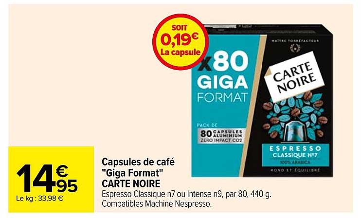 capsules de café "giga format" carte noire