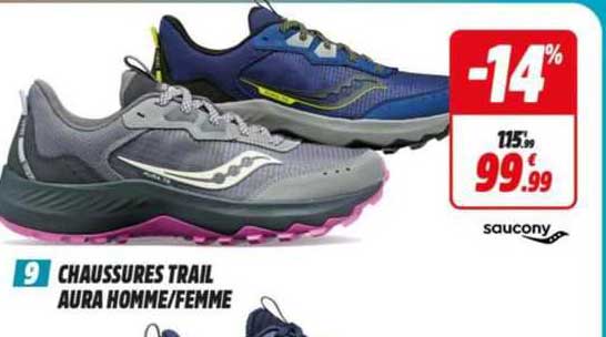 chaussures trail aura homme/femme saucony