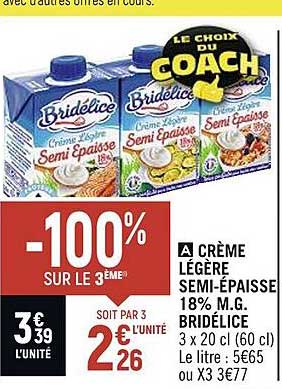 crème légère semi-épaisse 18% m.g. bridélice