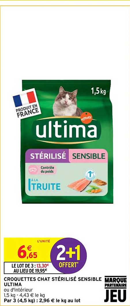 croquettes chat stérilisé sensible ultima