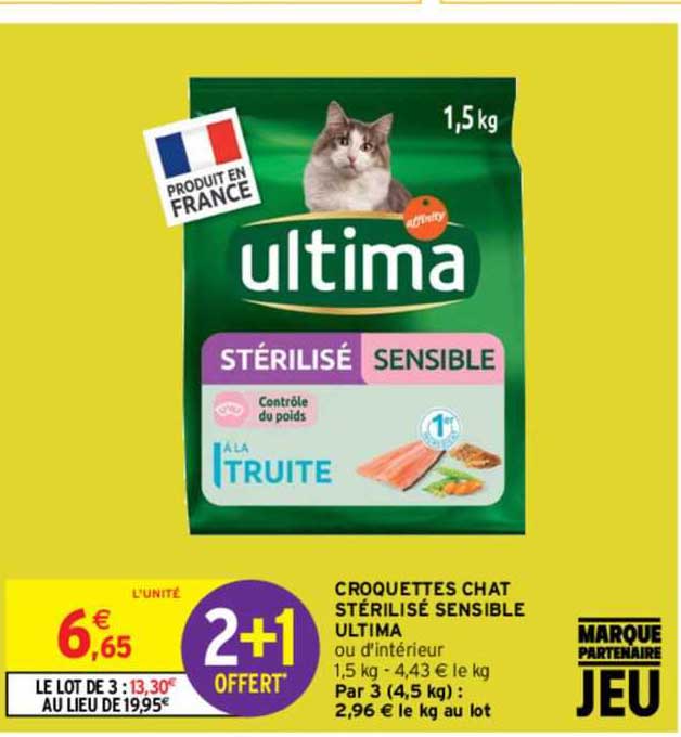 croquettes chat stérilisé sensible ultima