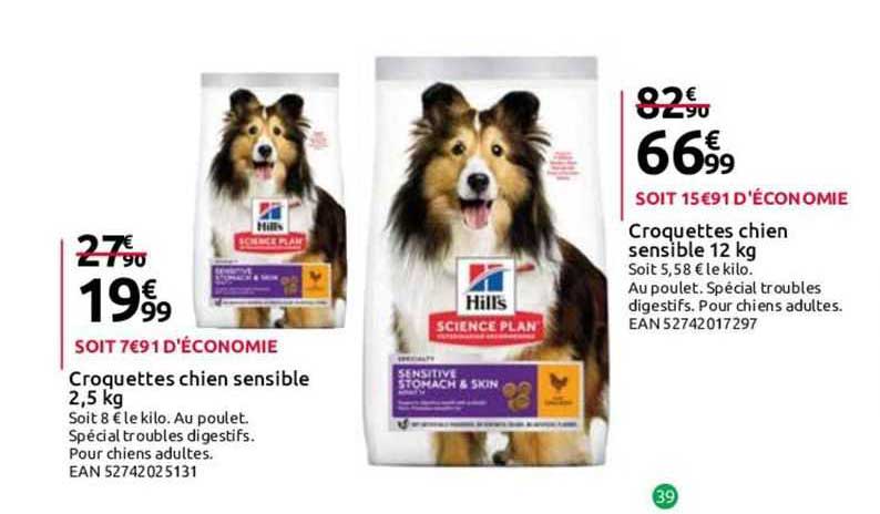 Croquettes Chien Sensible 2,5 Kg Hill's, Croquettes Chien Sensible 12 Kg Hill's